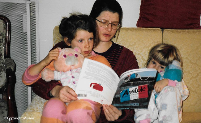 Kathryn reads a story to Harriet and niece/cousin Meaghan