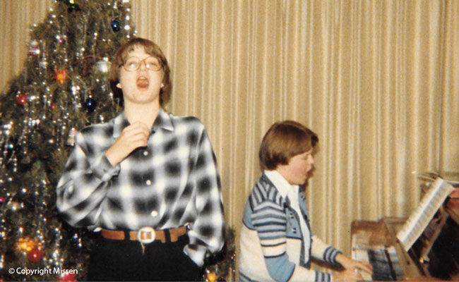 Kathryn and Brenda sing Christmas carols, 1970s