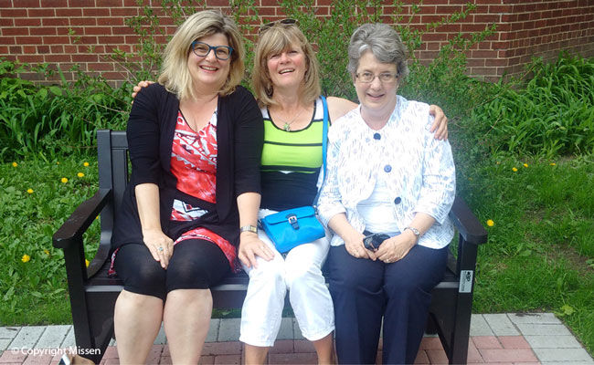 Lynne, Brenda and Nancy enjoy Kathryn’s bench, 2016