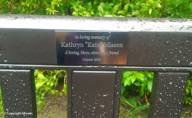 A poignant message on the bench plaque